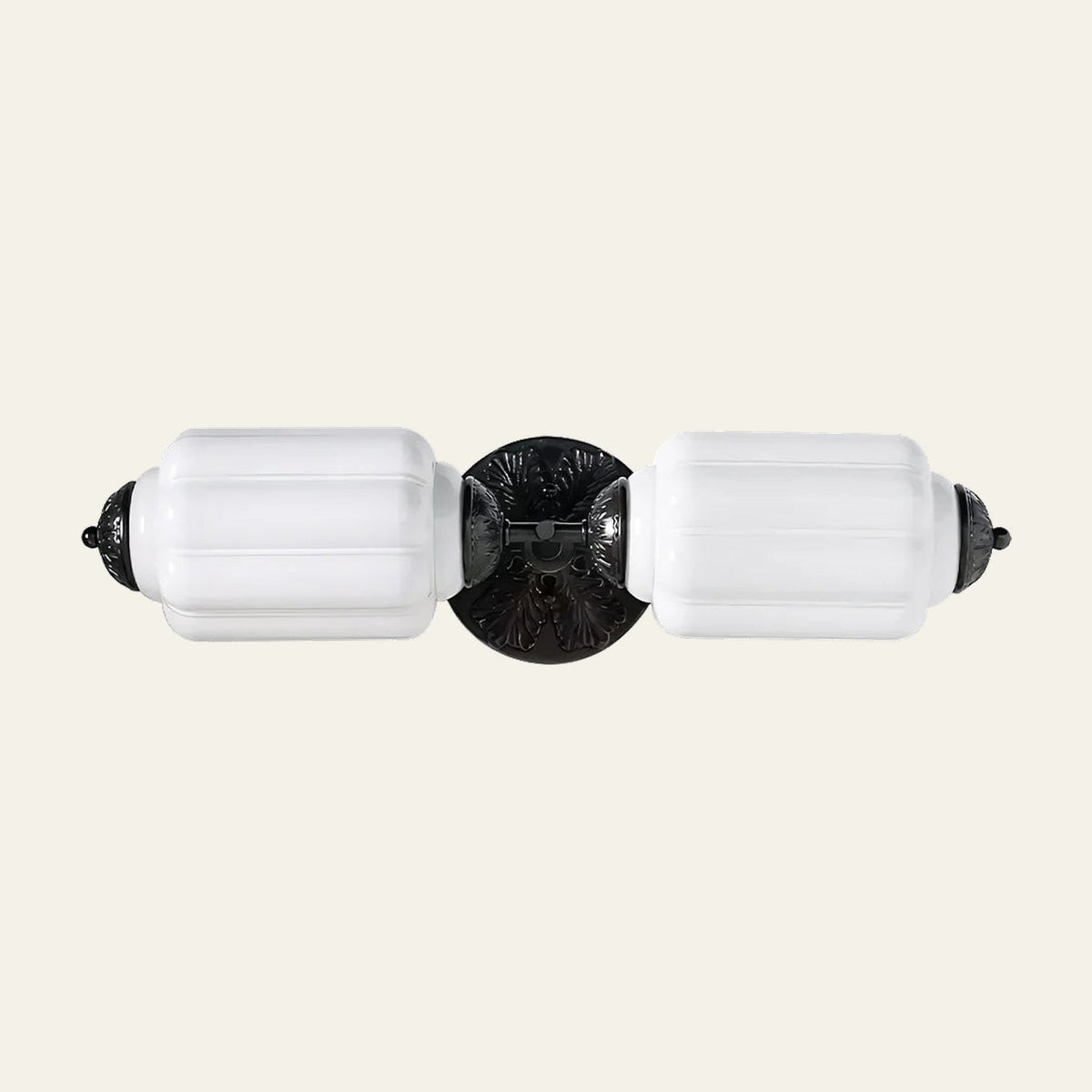 Milk Glass Vanity Light, Art Deco 2-Light Brass or Black