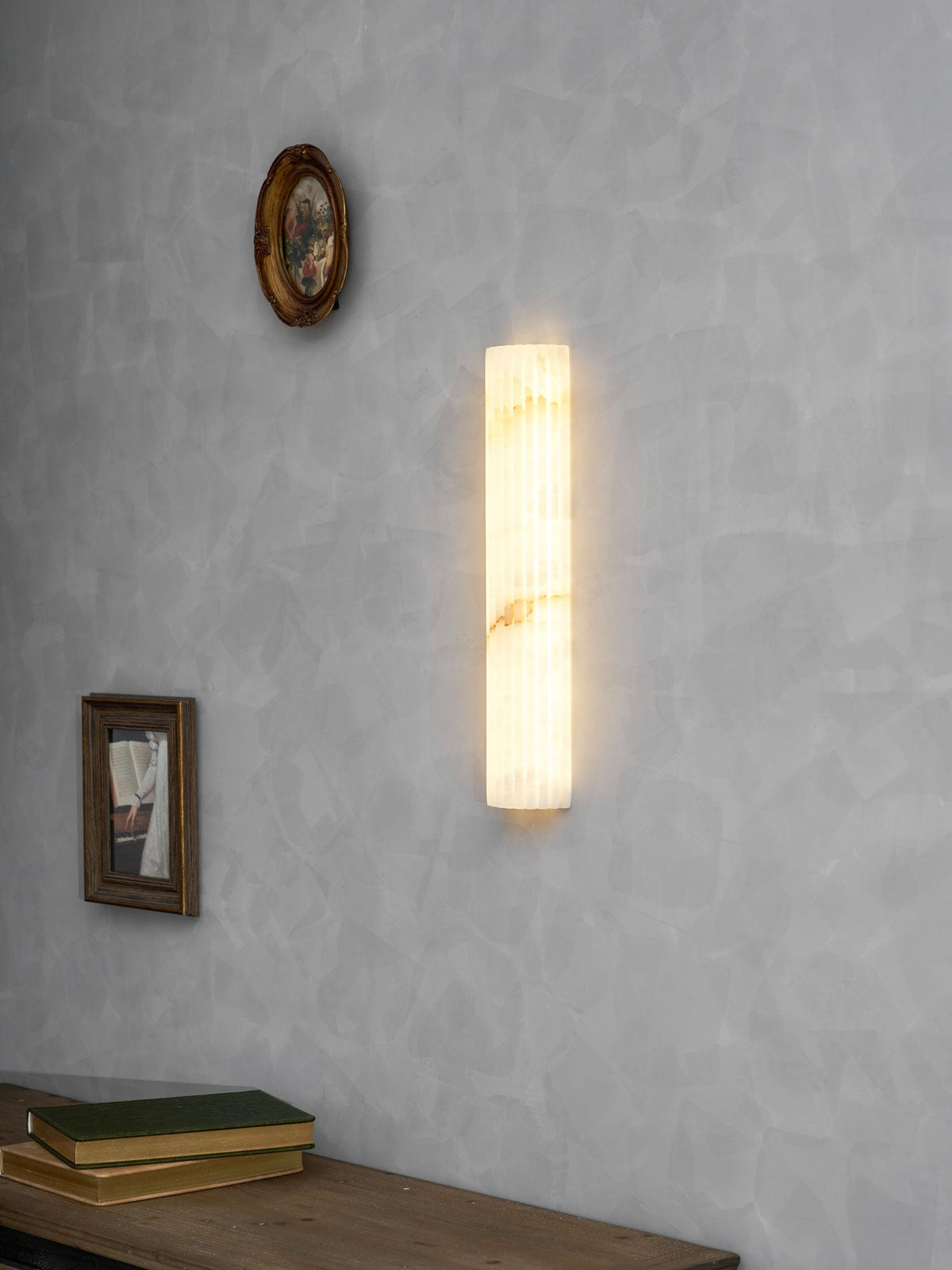 Ribbed Alabaster Wall Sconce, Dimmable LED Stone Wall Light
