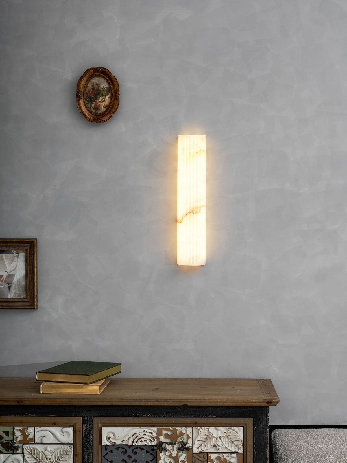 Ribbed Alabaster Wall Sconce, Dimmable LED Stone Wall Light