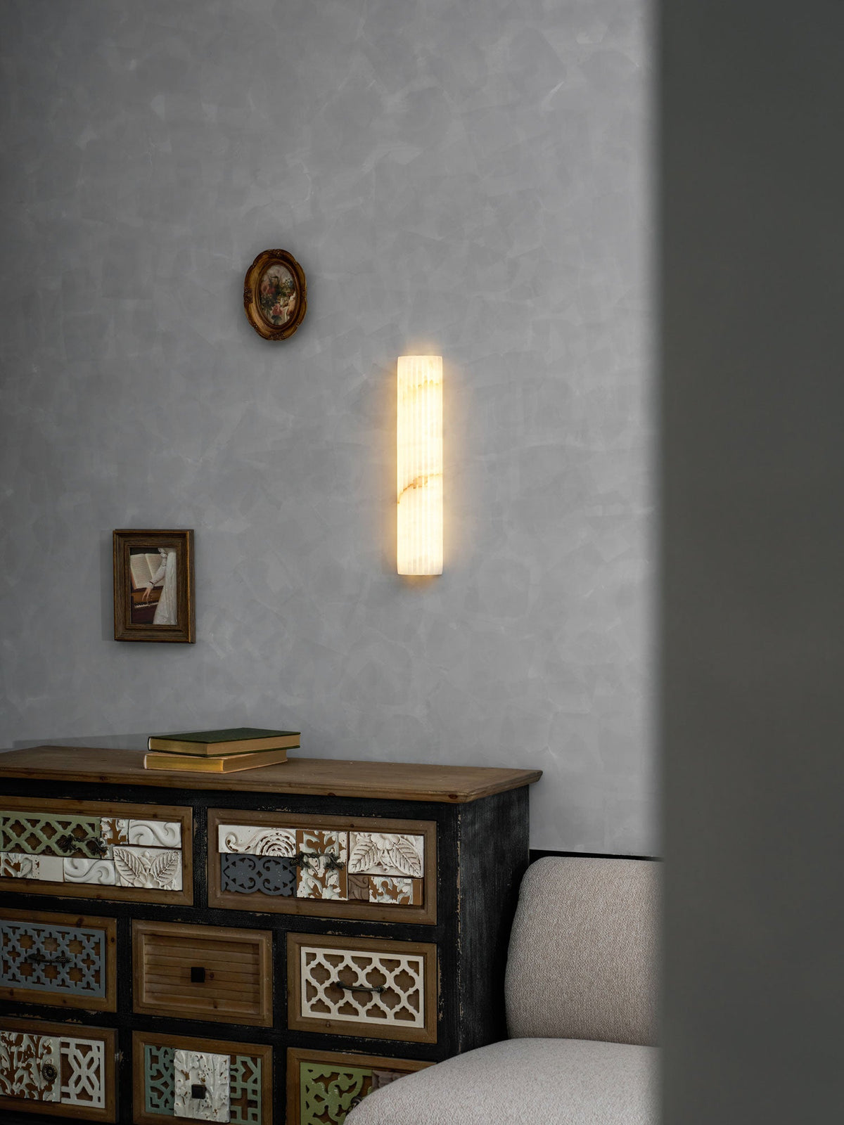 Ribbed Alabaster Wall Sconce, Dimmable LED Stone Wall Light
