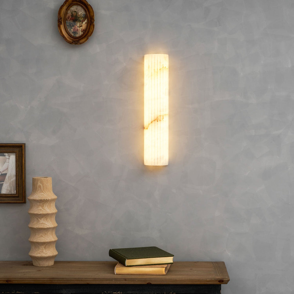 Ribbed Alabaster Wall Sconce, Dimmable LED Stone Wall Light