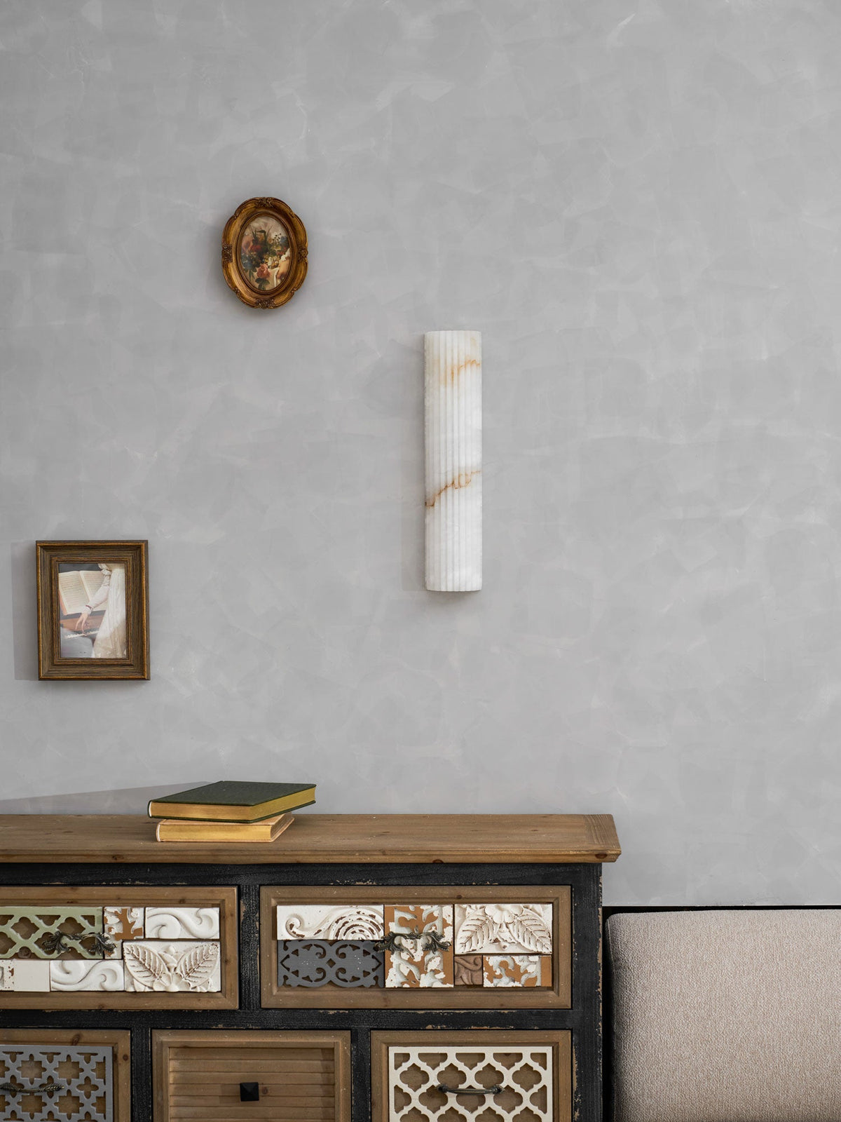 Ribbed Alabaster Wall Sconce, Dimmable LED Stone Wall Light