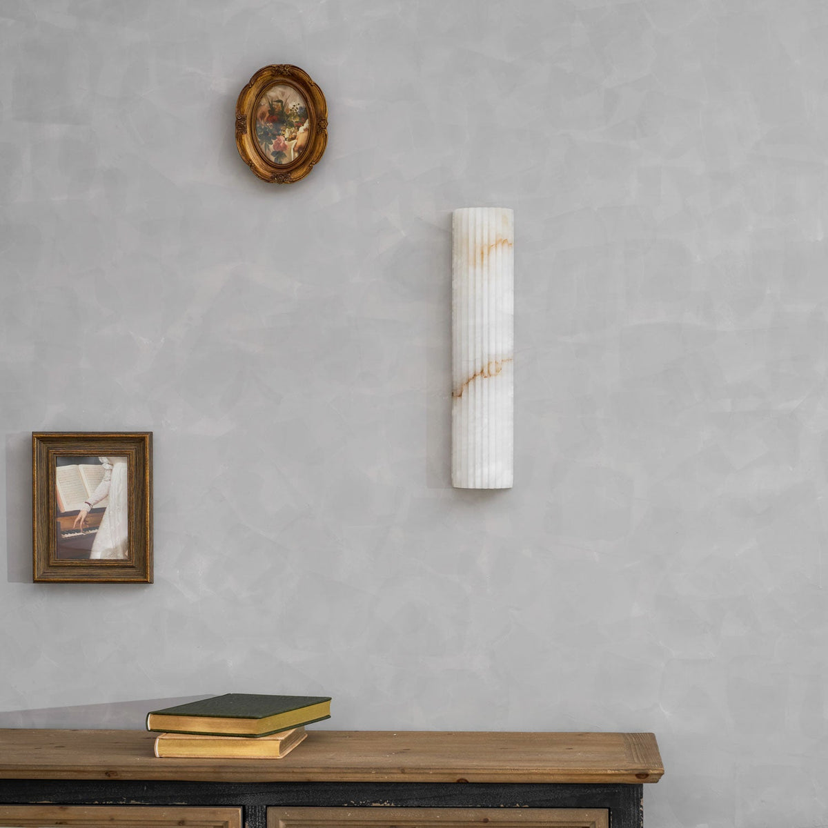 Ribbed Alabaster Wall Sconce, Dimmable LED Stone Wall Light