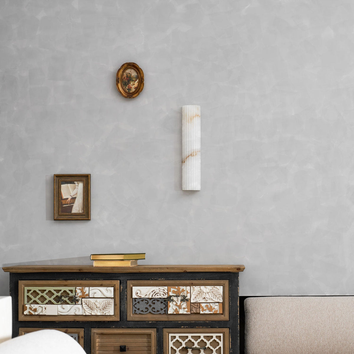 Ribbed Alabaster Wall Sconce, Dimmable LED Stone Wall Light