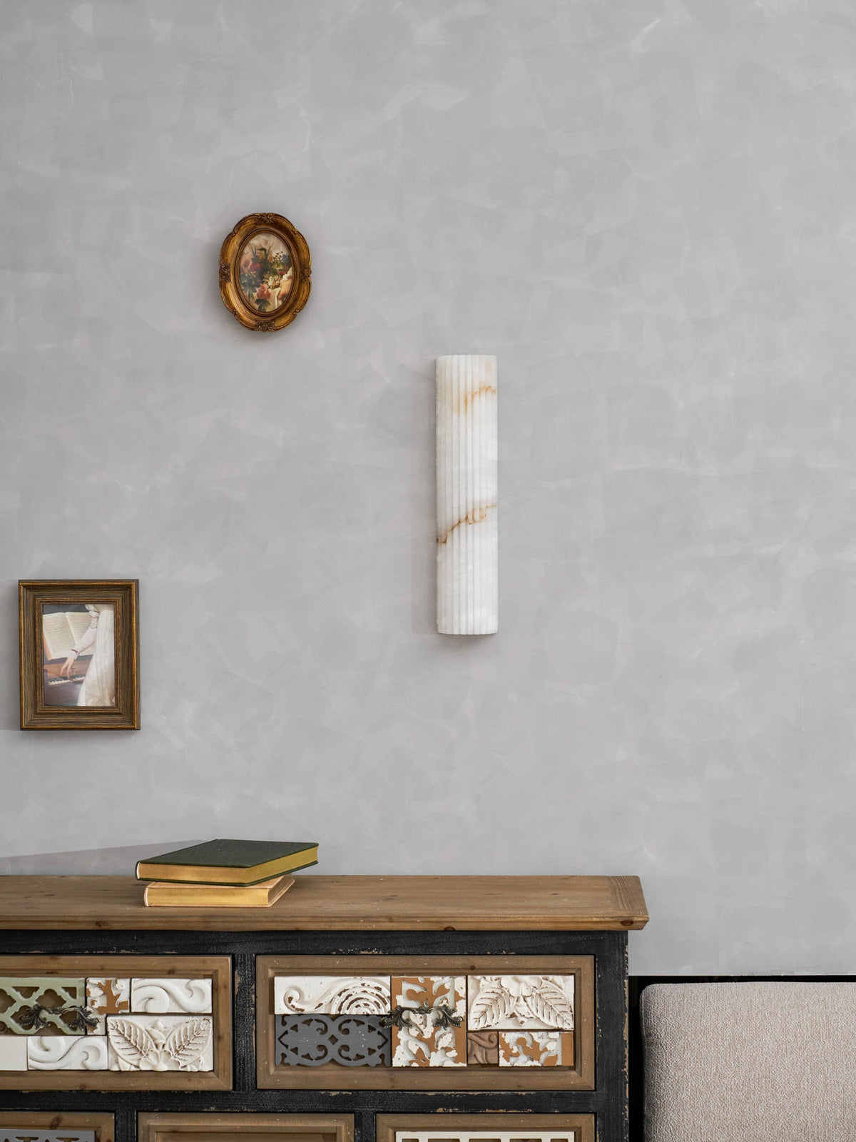 Ribbed Alabaster Wall Sconce, Dimmable LED Stone Wall Light