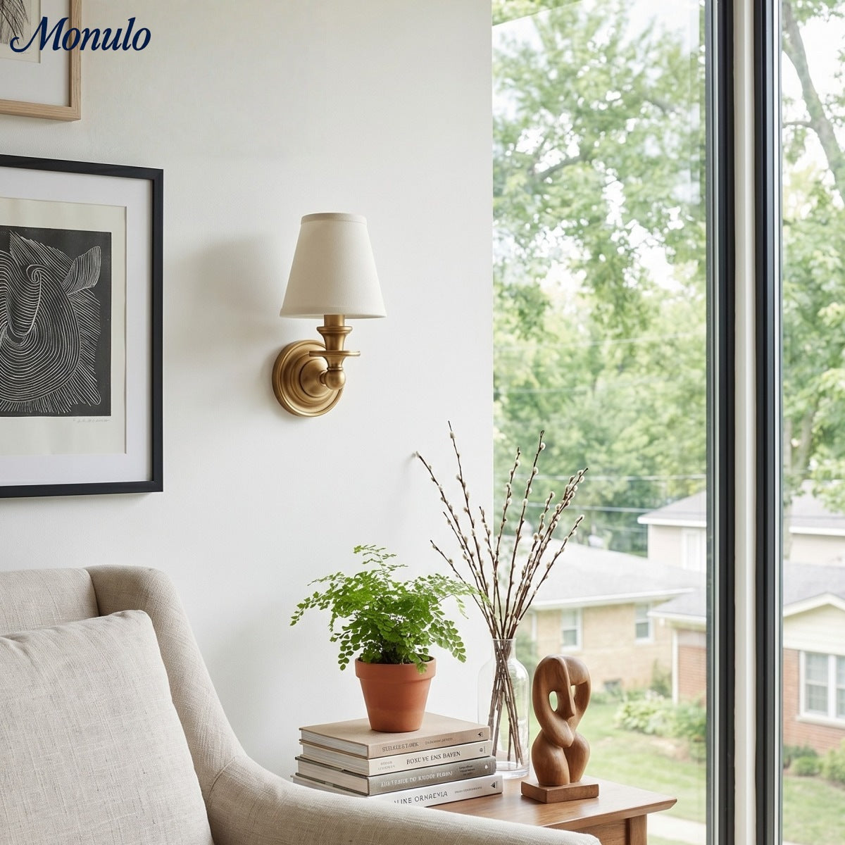 Linen Drum Shade Wall Sconce, Farmhouse Bedroom Wall Lamp