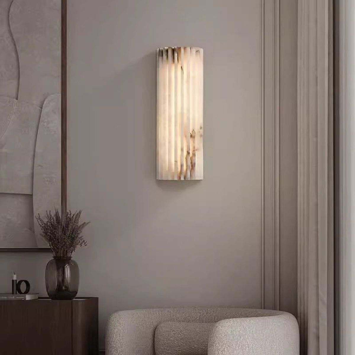 Ribbed Alabaster Wall Sconce, Dimmable LED Stone Wall Light