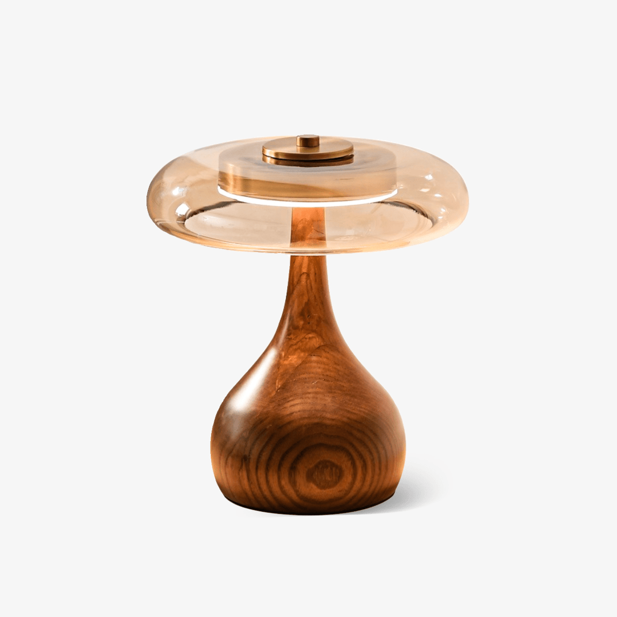 Amber Glass Table Lamp, Curved Walnut Base Bedside Lamp