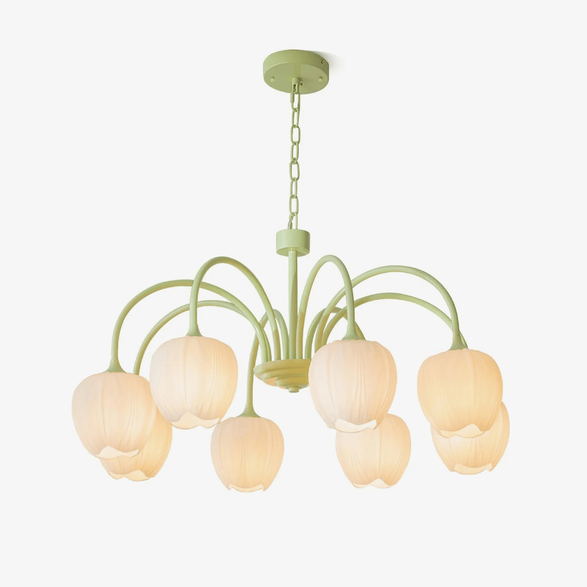 Tulip Glass Chandelier, Green or Cream Modern Dining Light