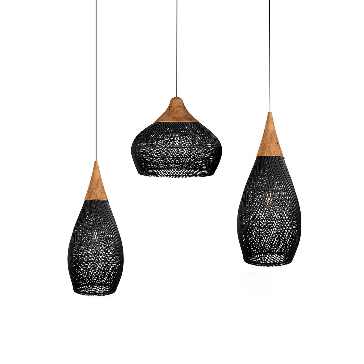 Rattan Pendant Light, Handwoven Wood & Rattan Shade