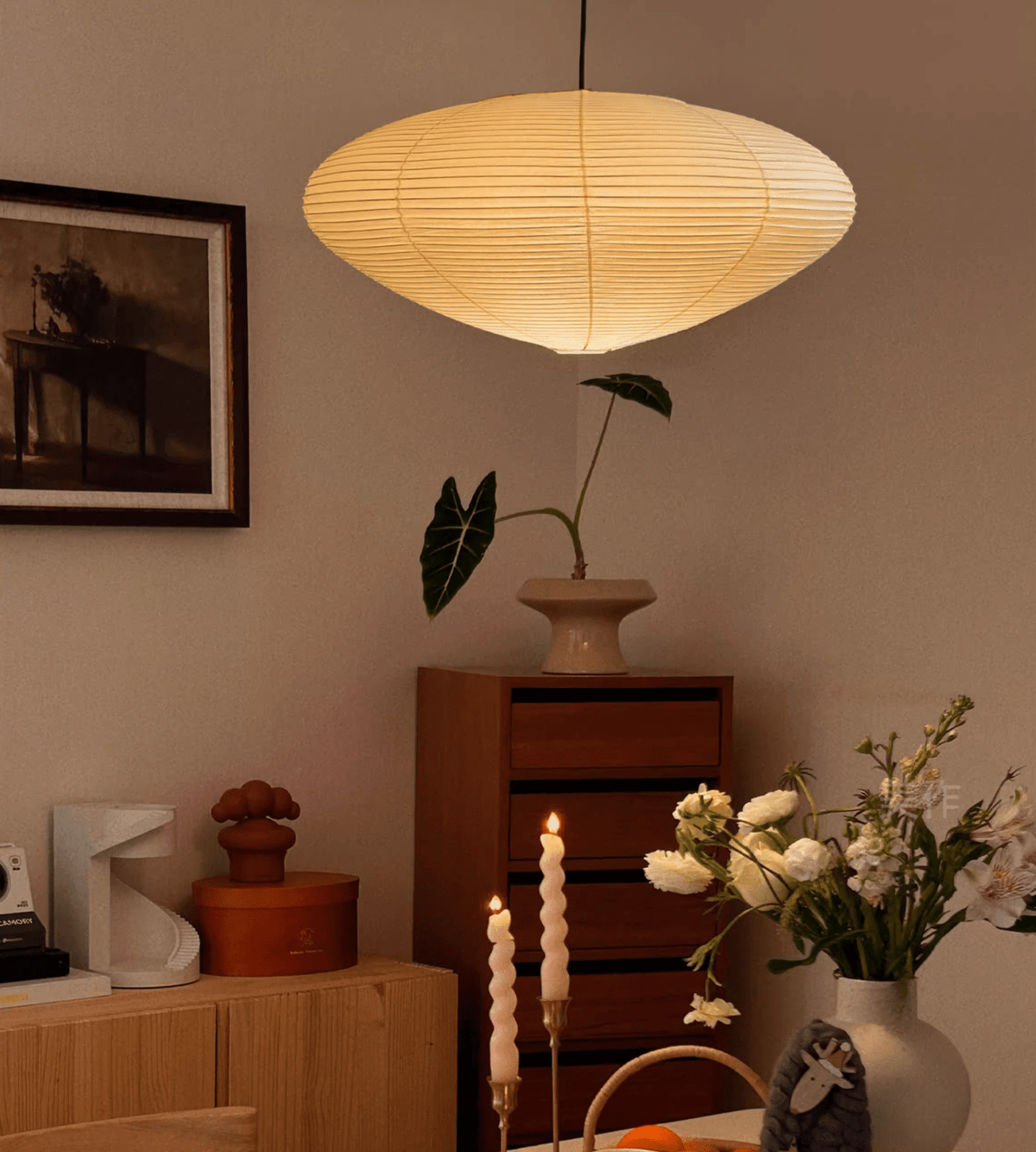 Washi Paper Lantern Pendant Light, Japandi Ceiling Lamp