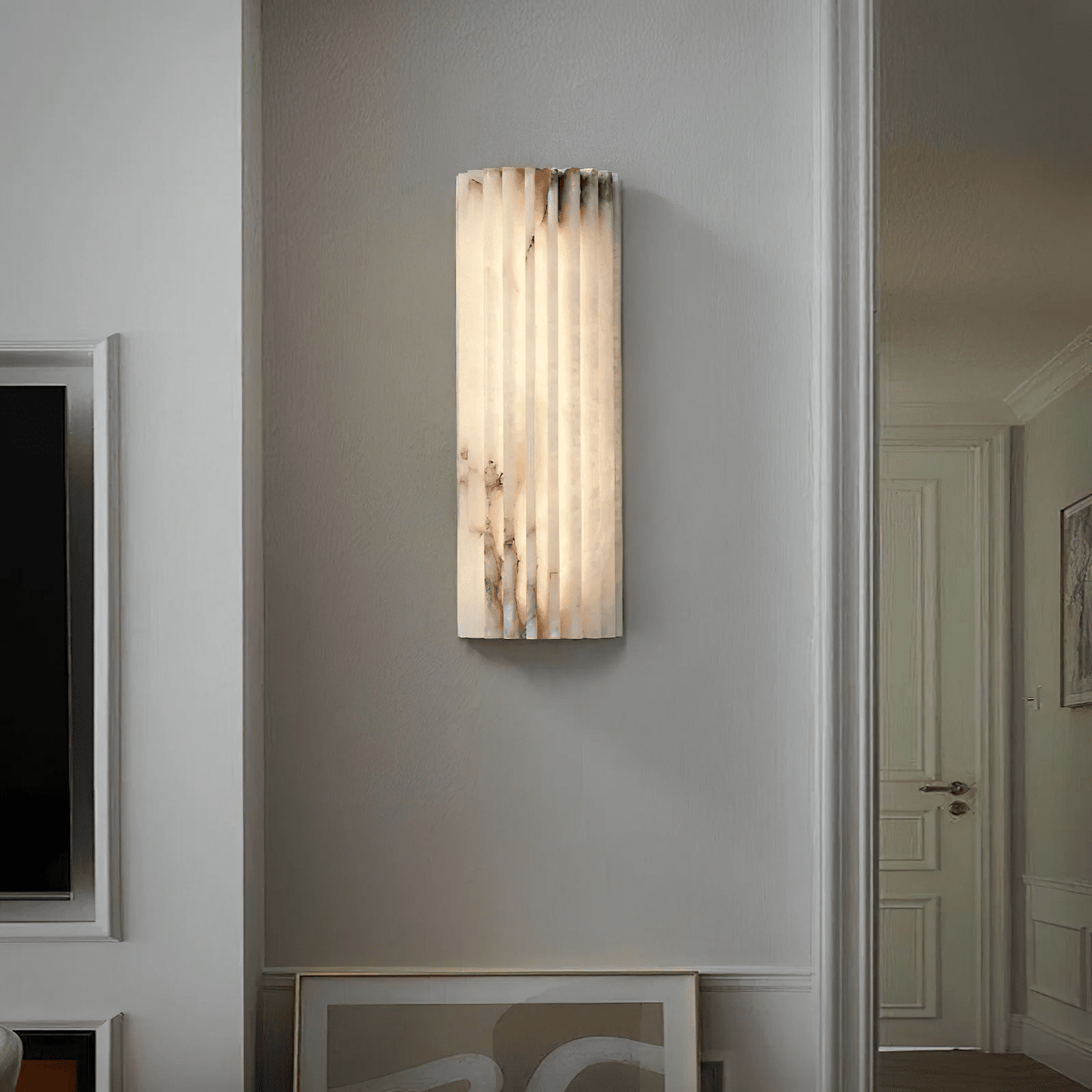 Ribbed Alabaster Wall Sconce, Dimmable LED Stone Wall Light