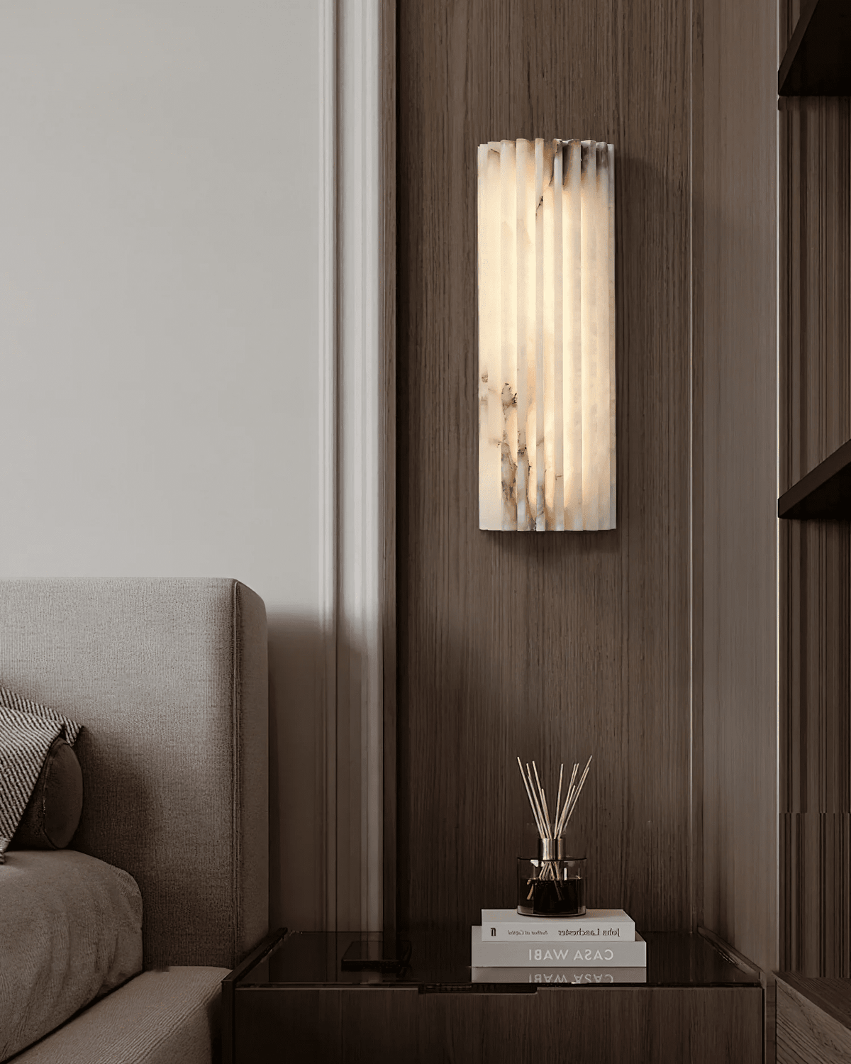 Ribbed Alabaster Wall Sconce, Dimmable LED Stone Wall Light