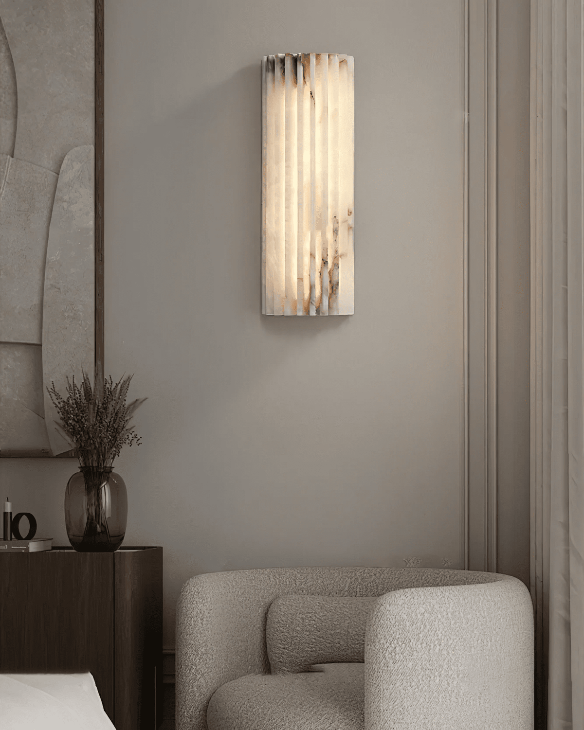Ribbed Alabaster Wall Sconce, Dimmable LED Stone Wall Light