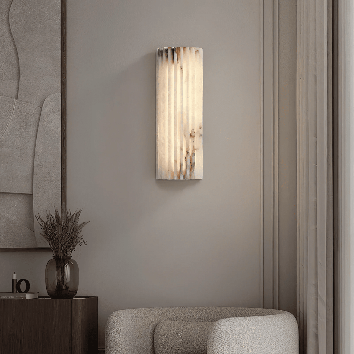 Ribbed Alabaster Wall Sconce, Dimmable LED Stone Wall Light