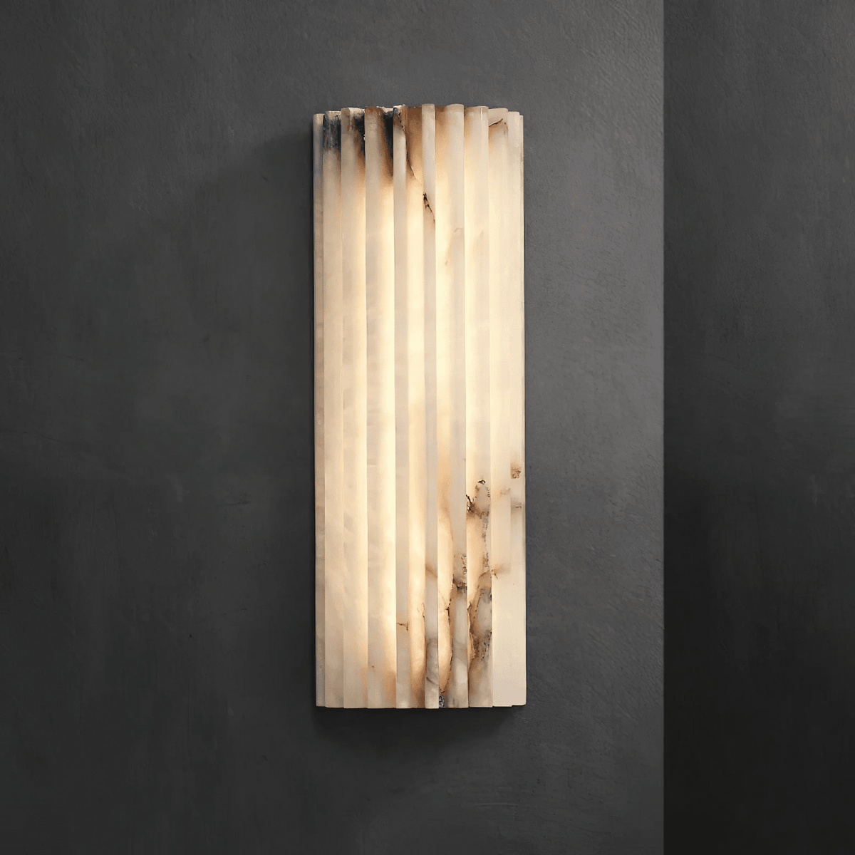 Ribbed Alabaster Wall Sconce, Dimmable LED Stone Wall Light