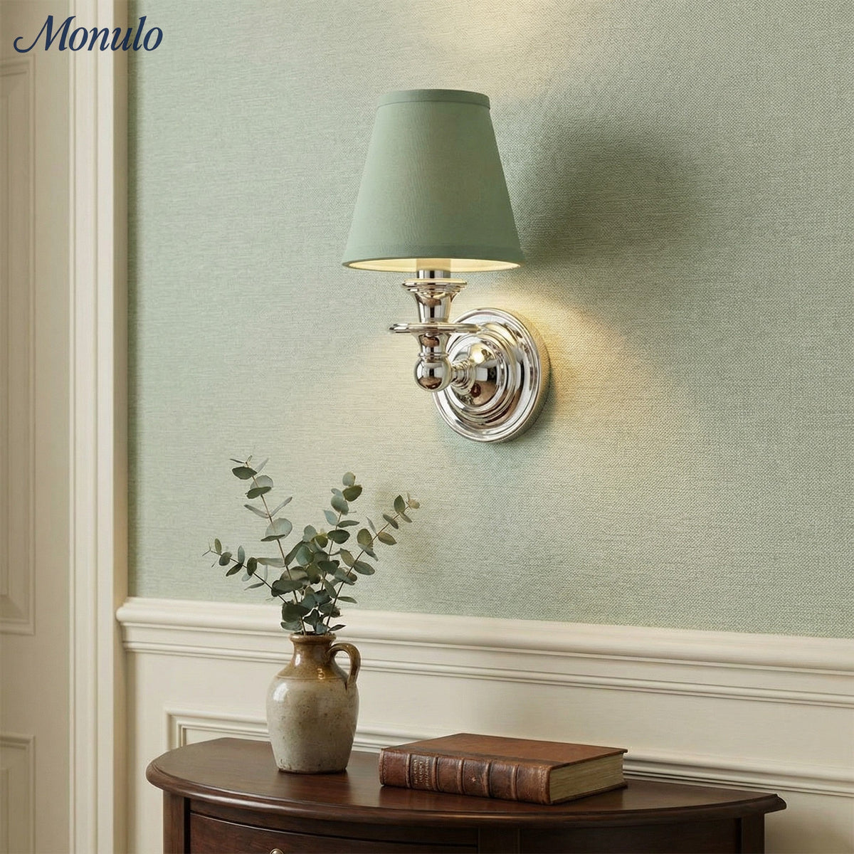 Linen Drum Shade Wall Sconce, Farmhouse Bedroom Wall Lamp