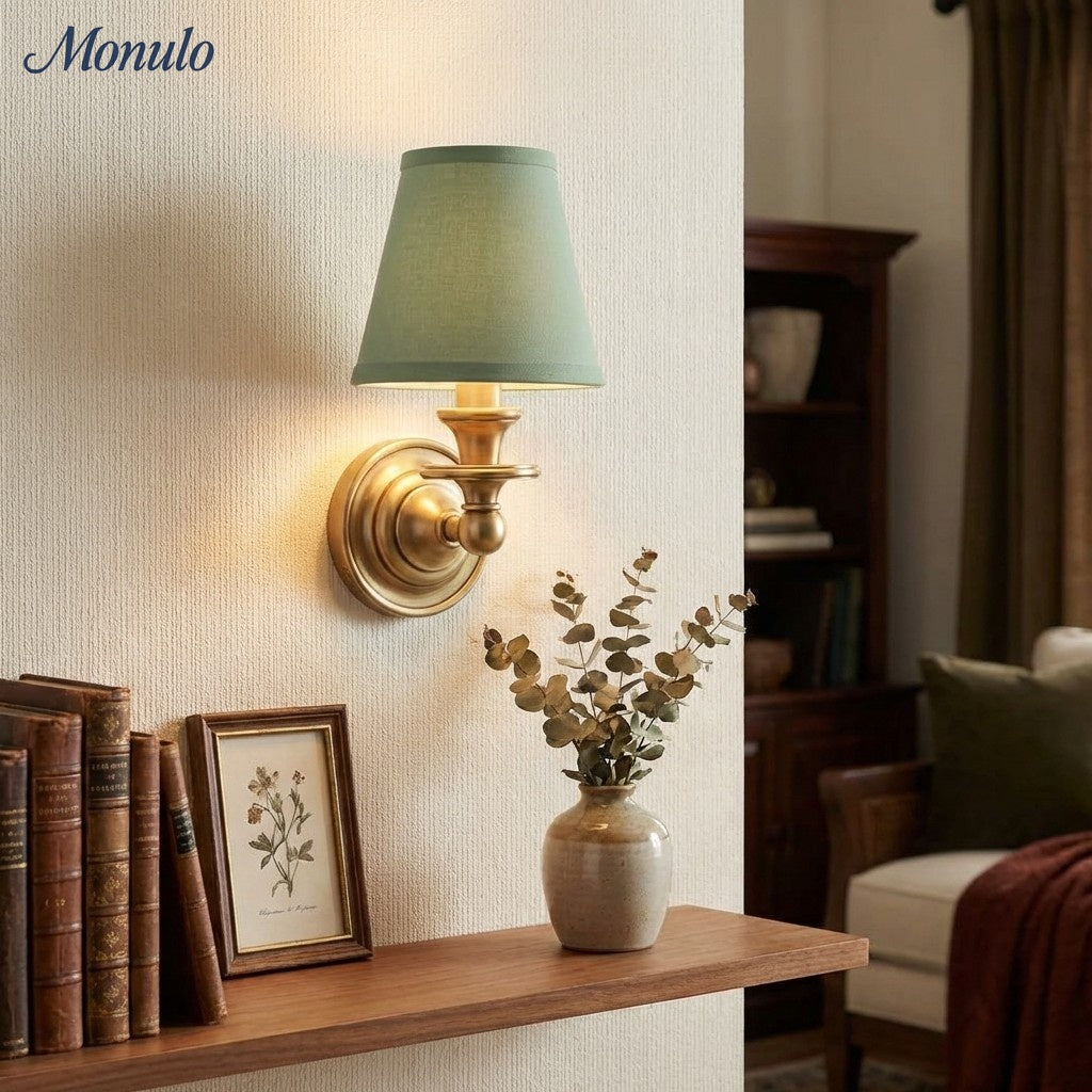 Linen Drum Shade Wall Sconce, Farmhouse Bedroom Wall Lamp