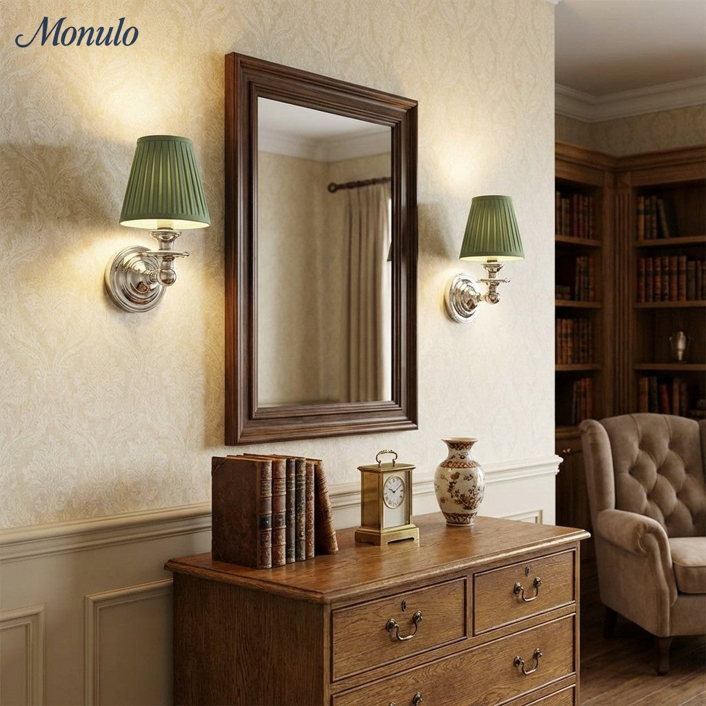 Linen Drum Shade Wall Sconce, Farmhouse Bedroom Wall Lamp