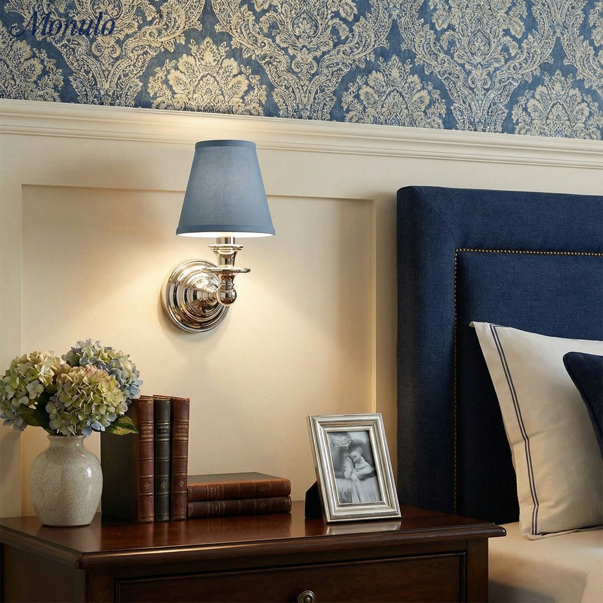 Linen Drum Shade Wall Sconce, Farmhouse Bedroom Wall Lamp