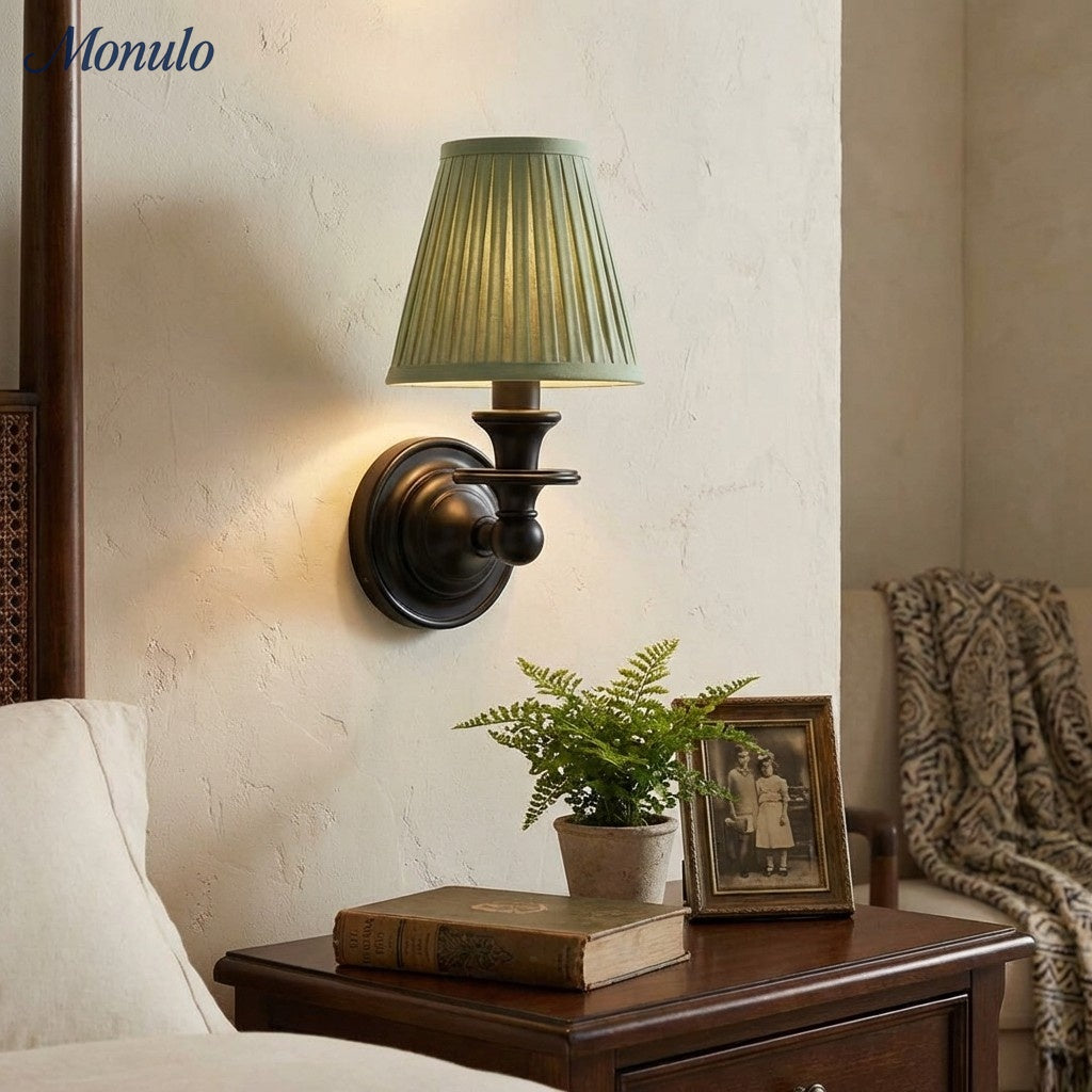 Linen Drum Shade Wall Sconce, Farmhouse Bedroom Wall Lamp