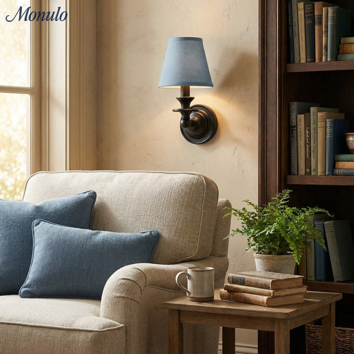 Linen Drum Shade Wall Sconce, Farmhouse Bedroom Wall Lamp