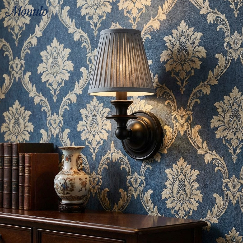 Linen Drum Shade Wall Sconce, Farmhouse Bedroom Wall Lamp