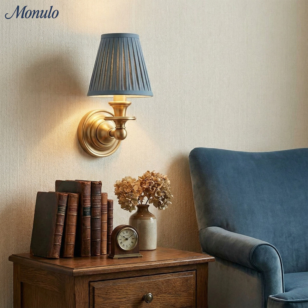 Linen Drum Shade Wall Sconce, Farmhouse Bedroom Wall Lamp