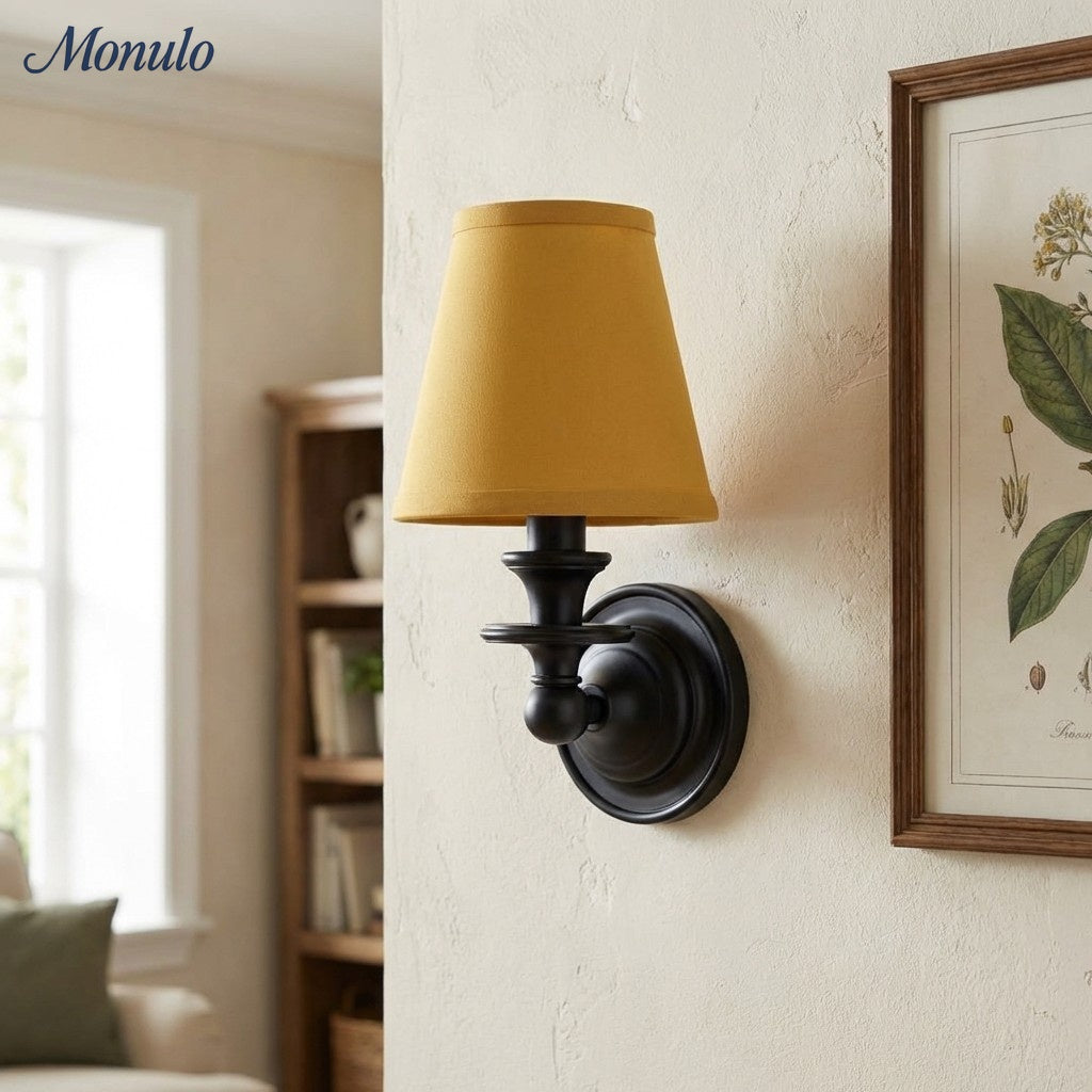 Linen Drum Shade Wall Sconce, Farmhouse Bedroom Wall Lamp