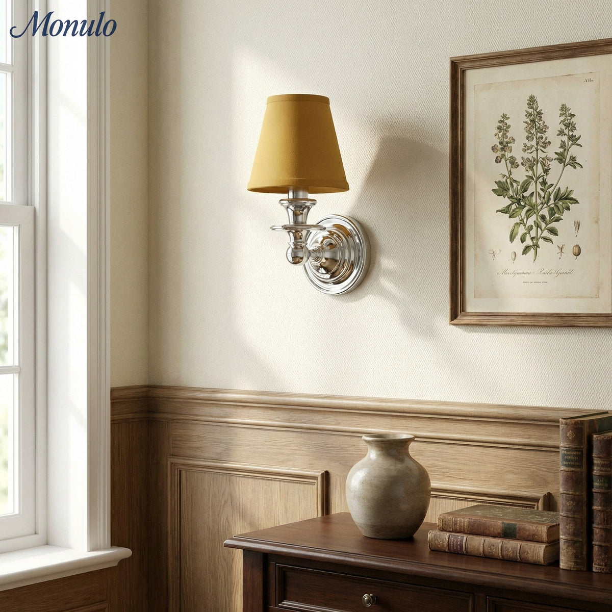 Linen Drum Shade Wall Sconce, Farmhouse Bedroom Wall Lamp