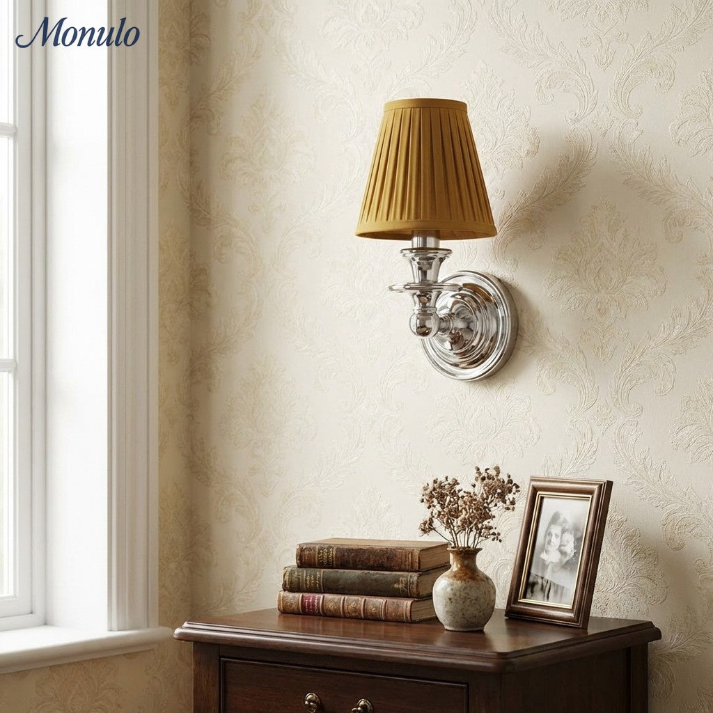 Linen Drum Shade Wall Sconce, Farmhouse Bedroom Wall Lamp