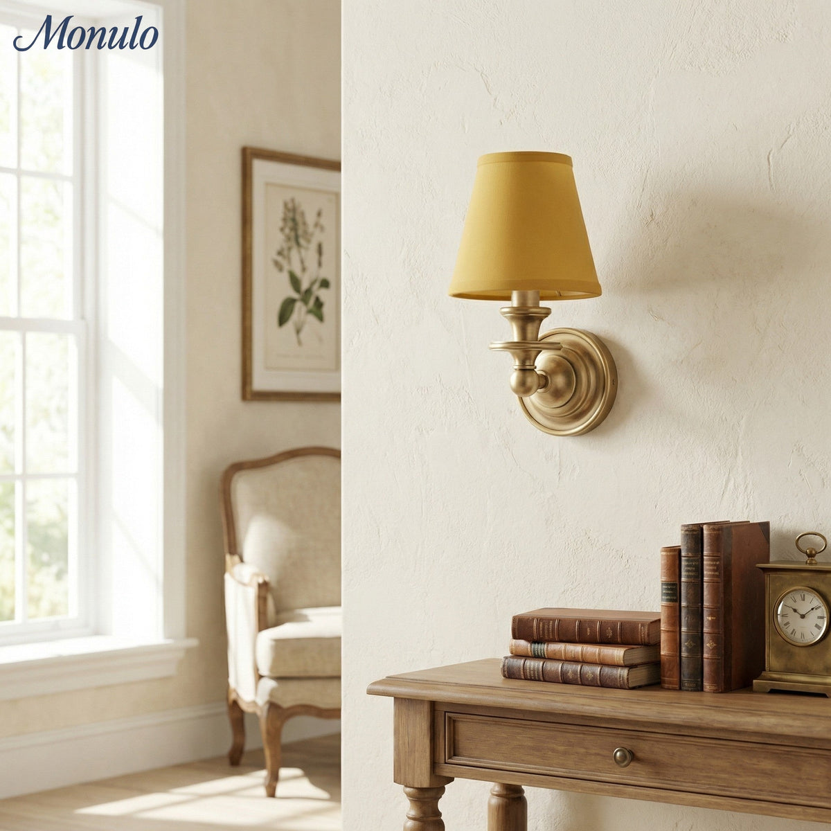 Linen Drum Shade Wall Sconce, Farmhouse Bedroom Wall Lamp