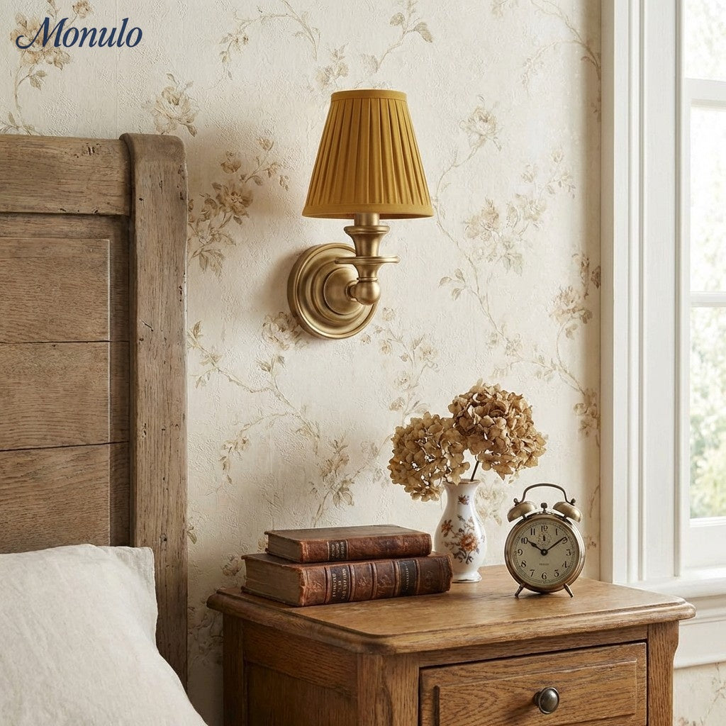 Linen Drum Shade Wall Sconce, Farmhouse Bedroom Wall Lamp