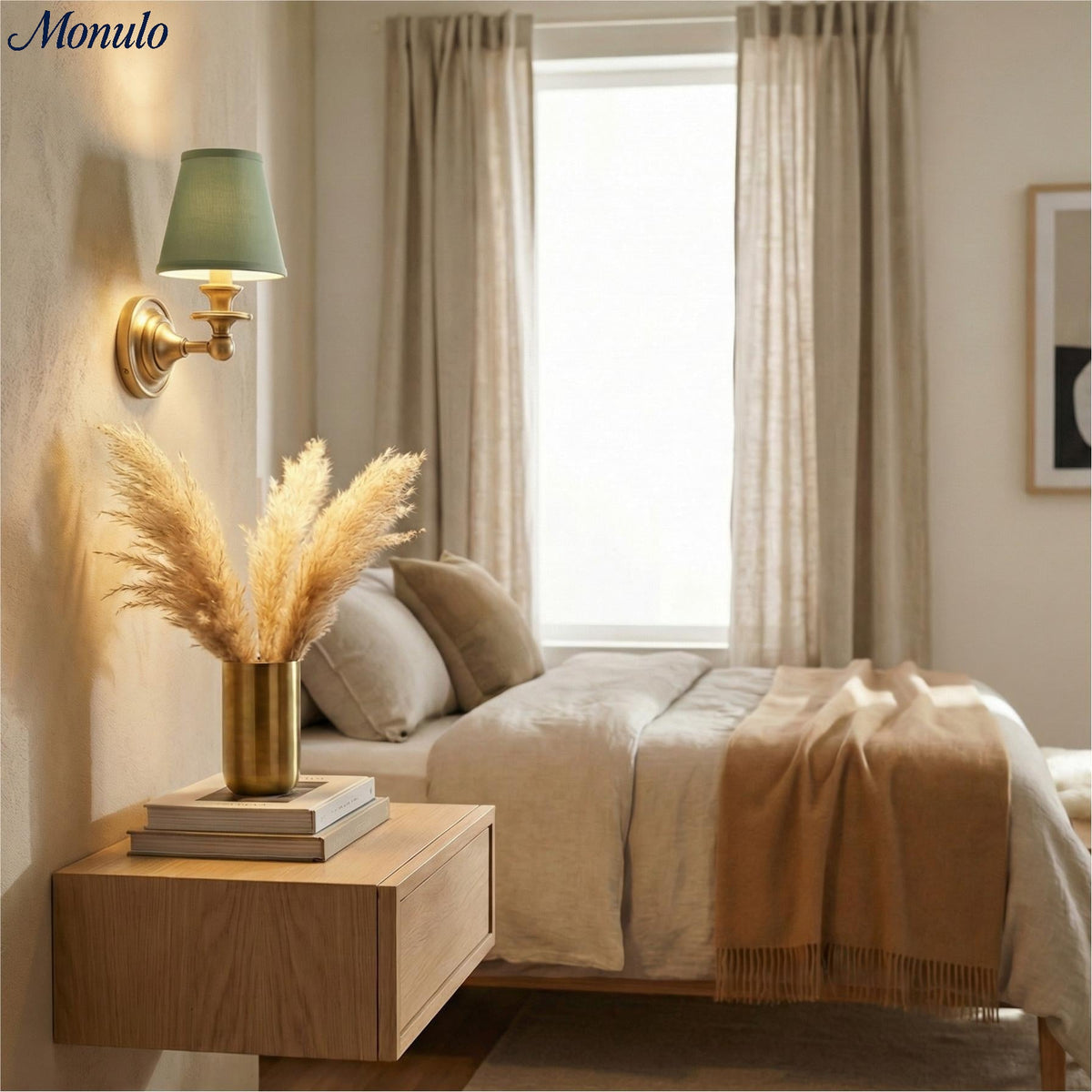 Linen Drum Shade Wall Sconce, Farmhouse Bedroom Wall Lamp