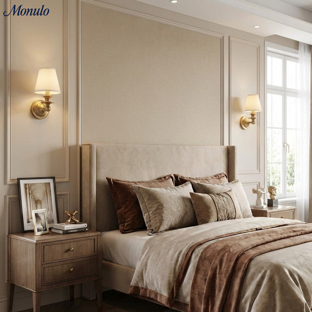 Linen Drum Shade Wall Sconce, Farmhouse Bedroom Wall Lamp