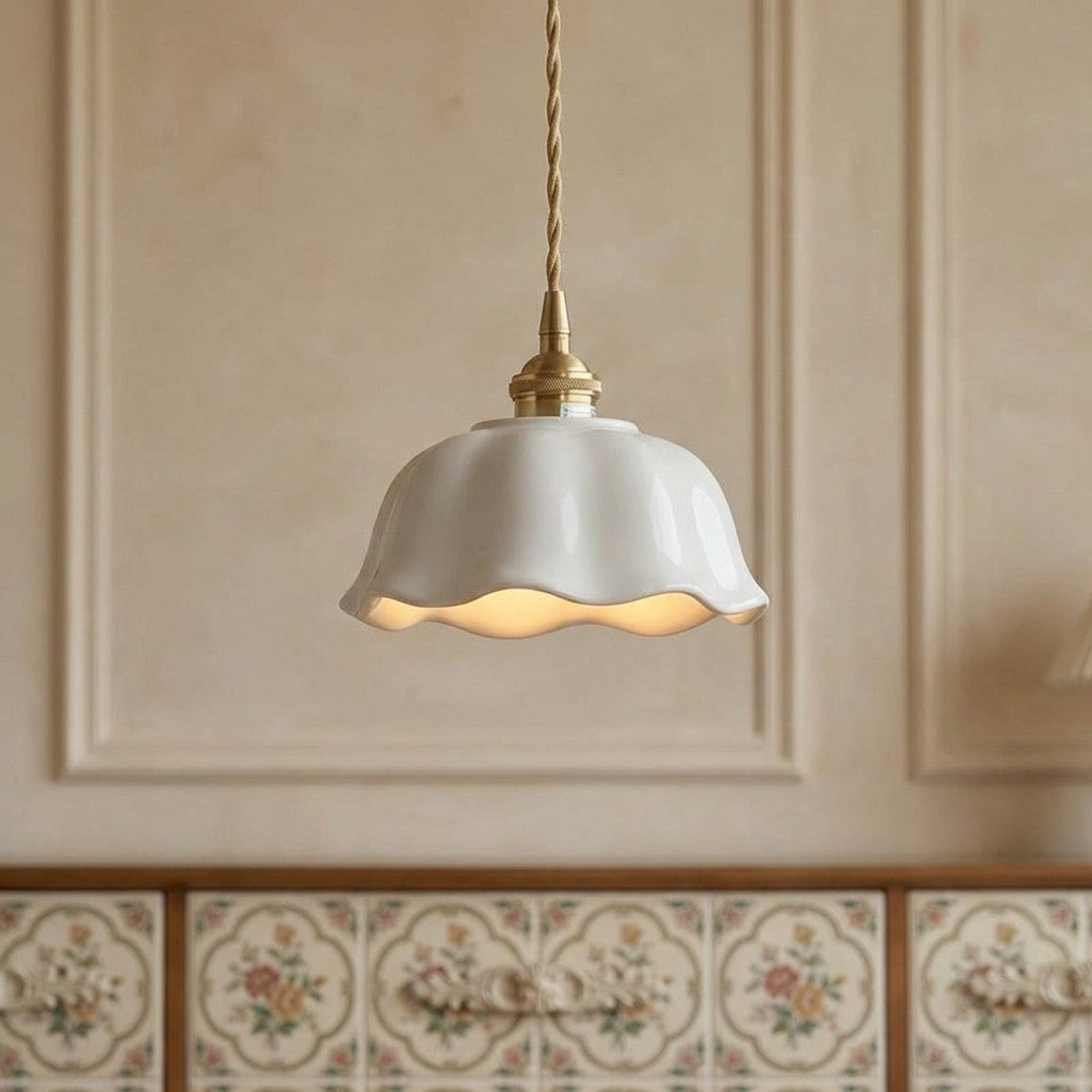 Ceramic Flower Pendant Light, White Mini or Flush Mount
