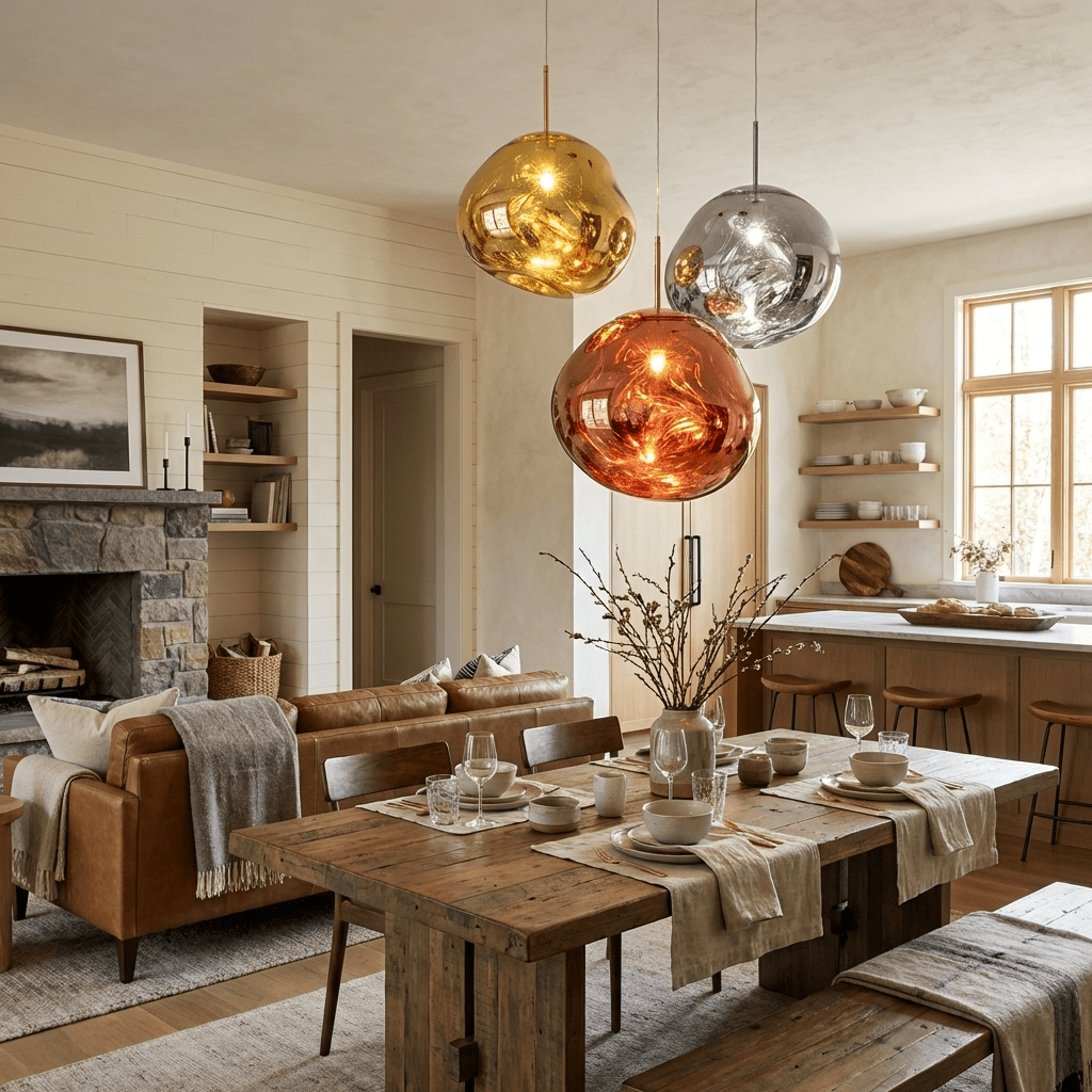 Molten Pendant Light, Mirror Effect Metallic Hanging Lamp