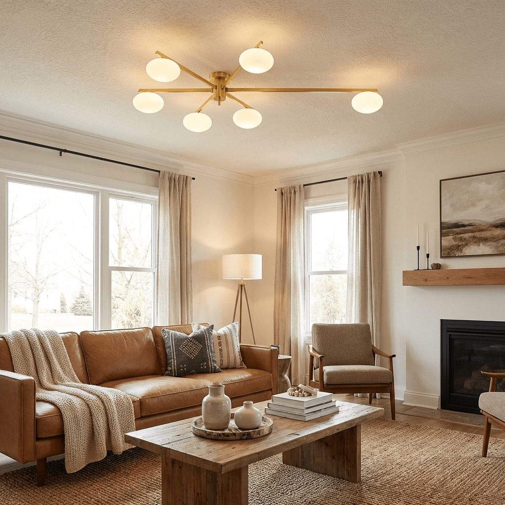 Sputnik Ceiling Light, Low Profile Oval Glass Flush Mount