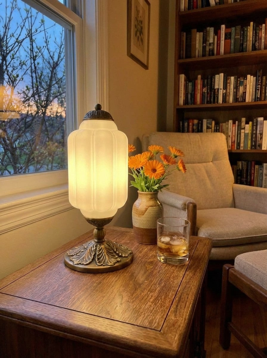Bauhaus Glass Table Lamp, Vintage Coloured Shade Desk Lamp