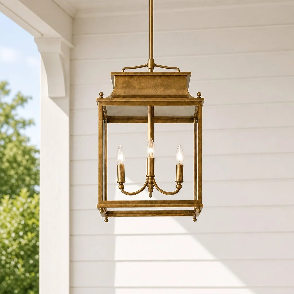 Outdoor Lantern Pendant Light, 4-Light Clear Glass Porch