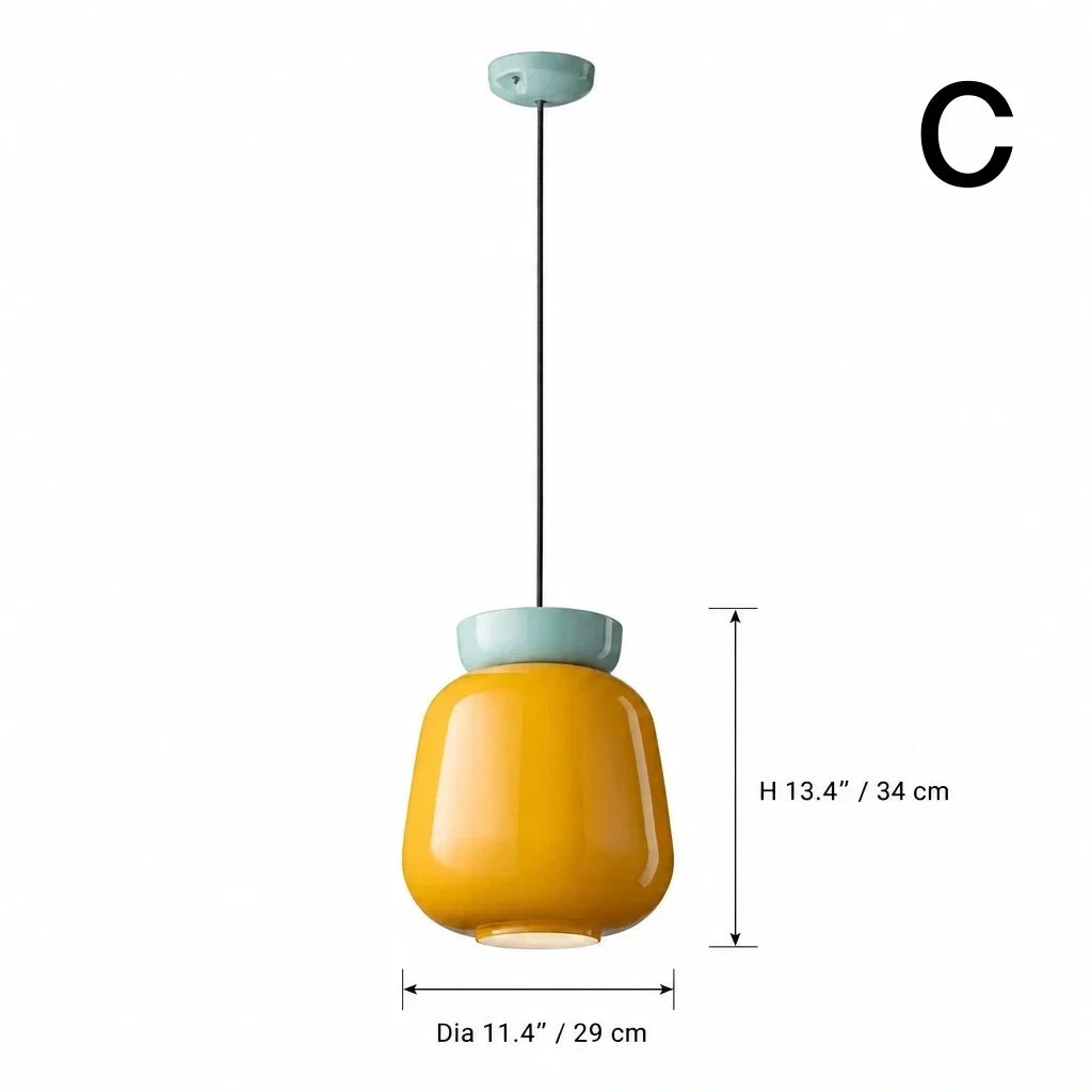 Bauhaus Ceramic Pendant Light, Two-Tone Colorful Bowl Lamp
