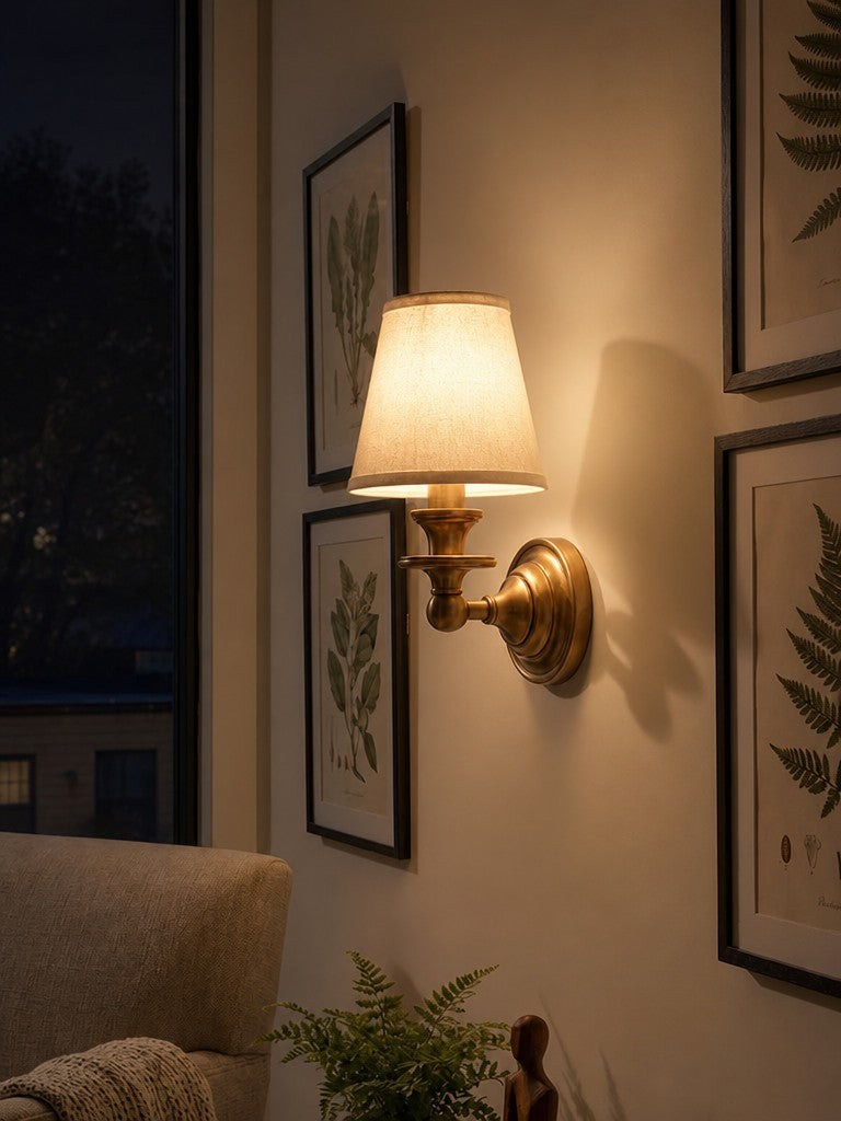Linen Drum Shade Wall Sconce, Farmhouse Bedroom Wall Lamp