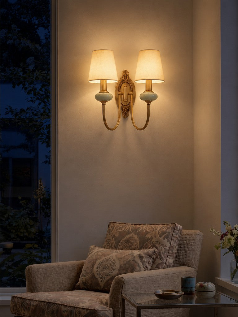 Ceramic Fabric Shade Wall Sconce, Vintage Cottage Lamp