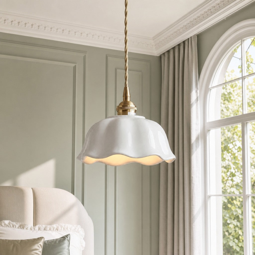Ceramic Flower Pendant Light, White Mini or Flush Mount