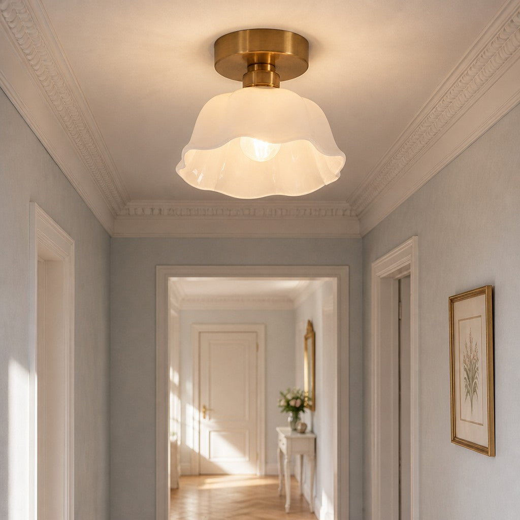 Ceramic Flower Pendant Light, White Mini or Flush Mount