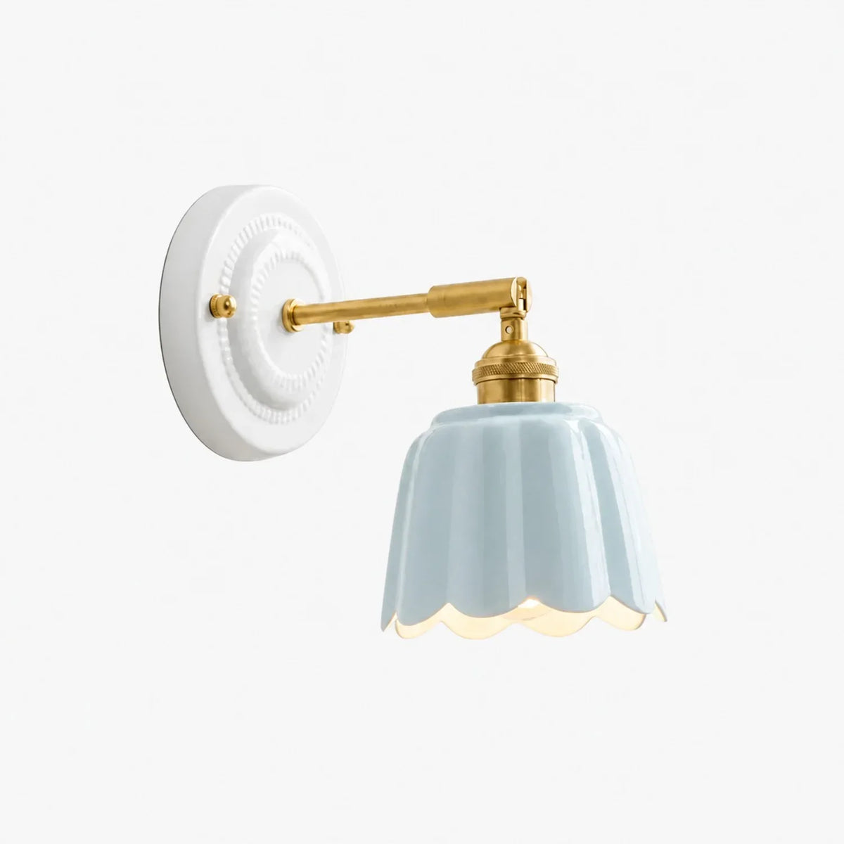 Scalloped Ceramic Wall Sconce, Adjustable Arm Flower Light