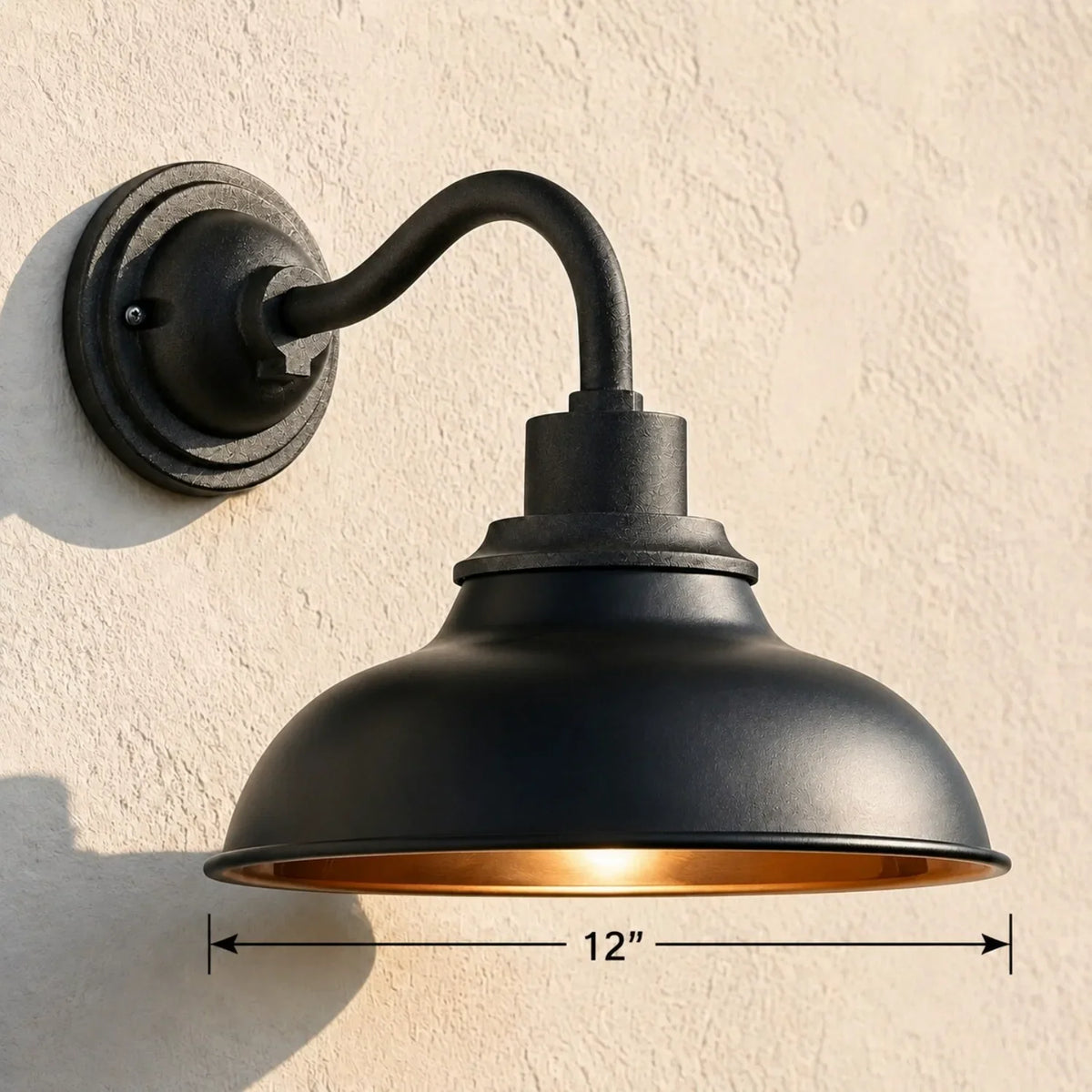 Outdoor Barn Light, 12 in Gooseneck Dome Metal Wall Sconce