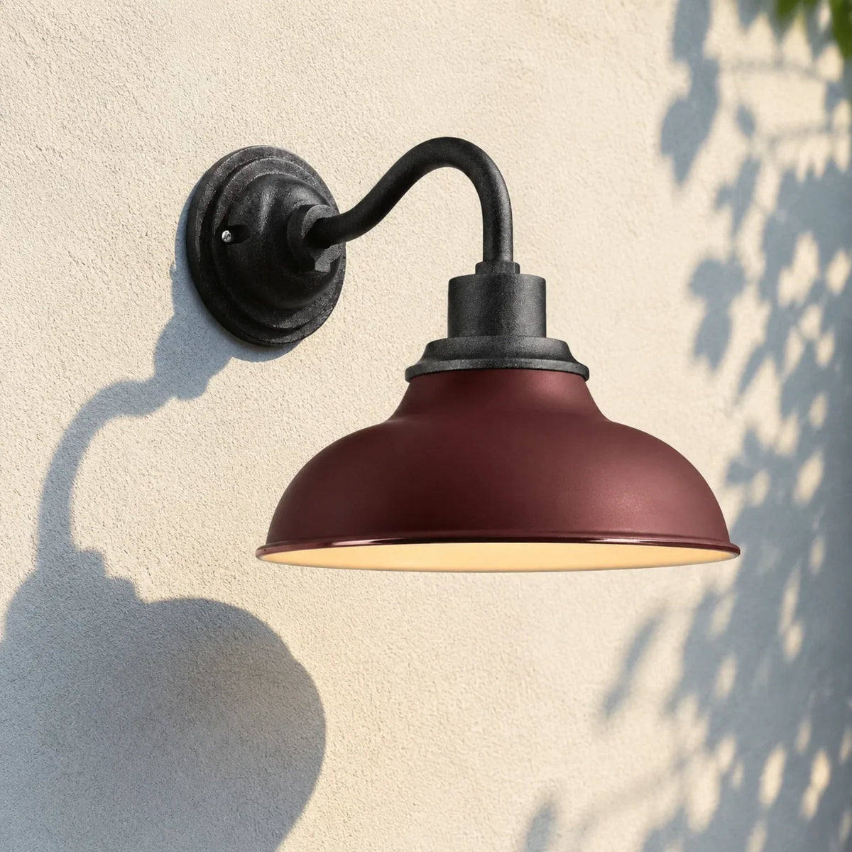 Outdoor Barn Light, 12 in Gooseneck Dome Metal Wall Sconce