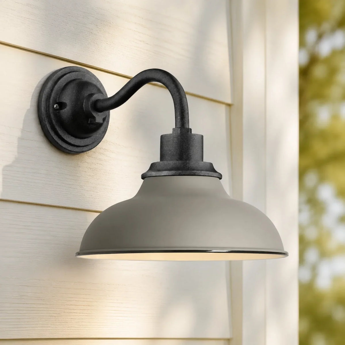 Outdoor Barn Light, 12 in Gooseneck Dome Metal Wall Sconce
