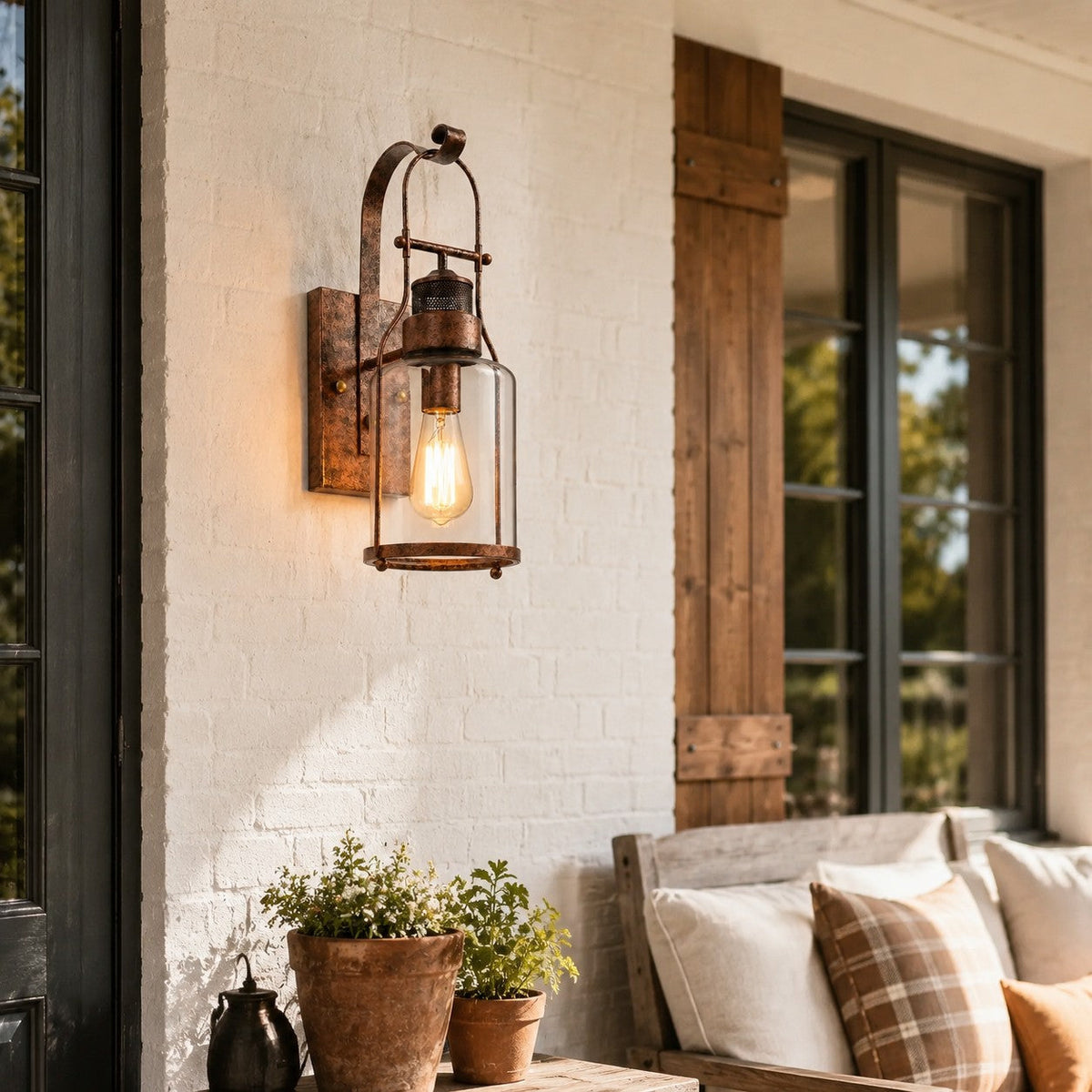 Industrial Glass Jar Wall Sconce, Rustic Metal Cage Light